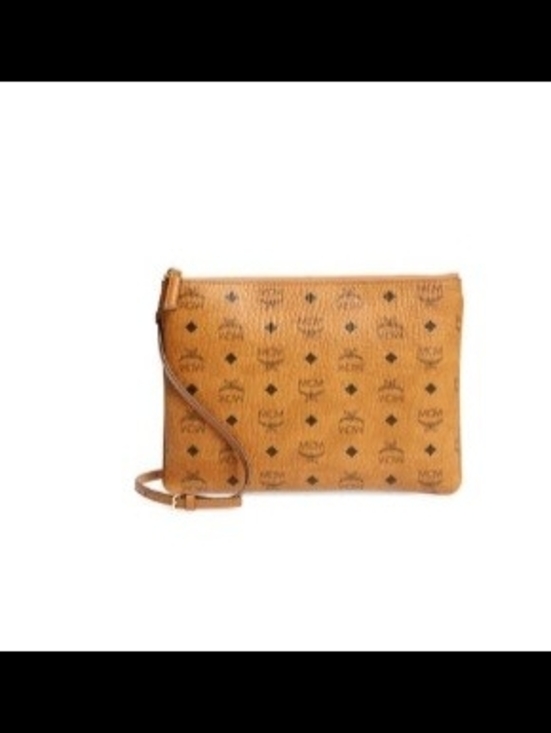 MCM Handbags - MCM Cognac Monogram Leather Crossbody Pouch